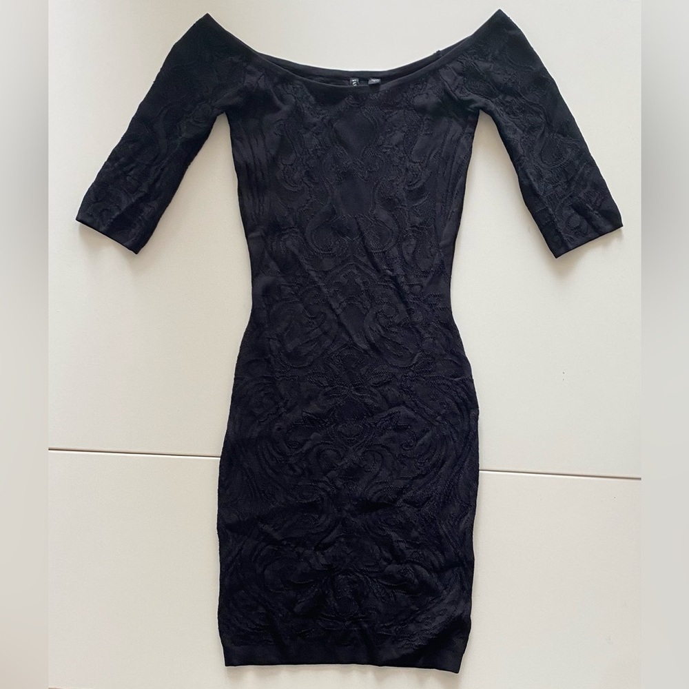 Guess Black Lace 3/4 sleeve Bodycon Dress